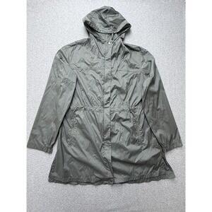 Garnet Hill Coat Womens XL Green Hooded Rain Jacket Zip Pockets Lightweight